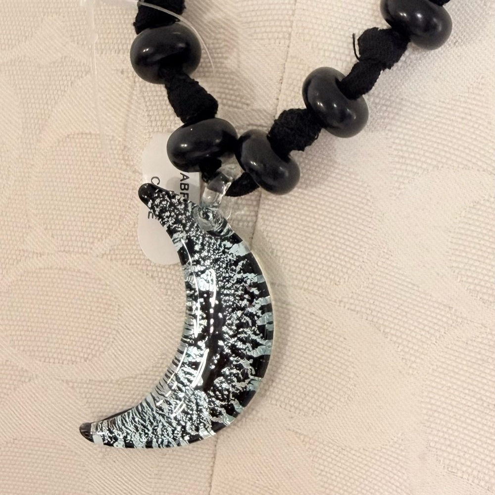 Free People Black Cord Blue Crescent Moon Necklace - Picture 4 of 4